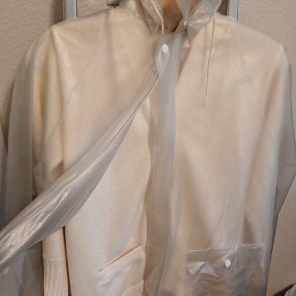 **VINTAGE** Dehen White Sweater and Jiffy Clear Rain Jacket with Hood  Size S - Picture 1 of 9